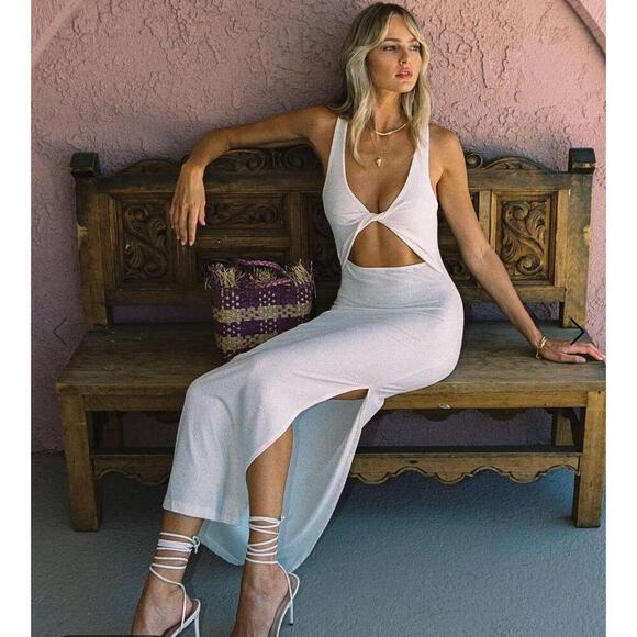 l*space Dresses & Skirts - NWT L*SPACE Cream Ribbed Twist Cutout Maxi Dress Sleeveless Keyhole Large